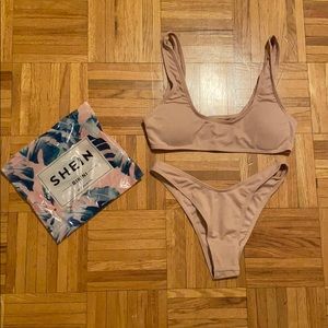 SHEIN Ribbed High Cut Bikini *NUDE*